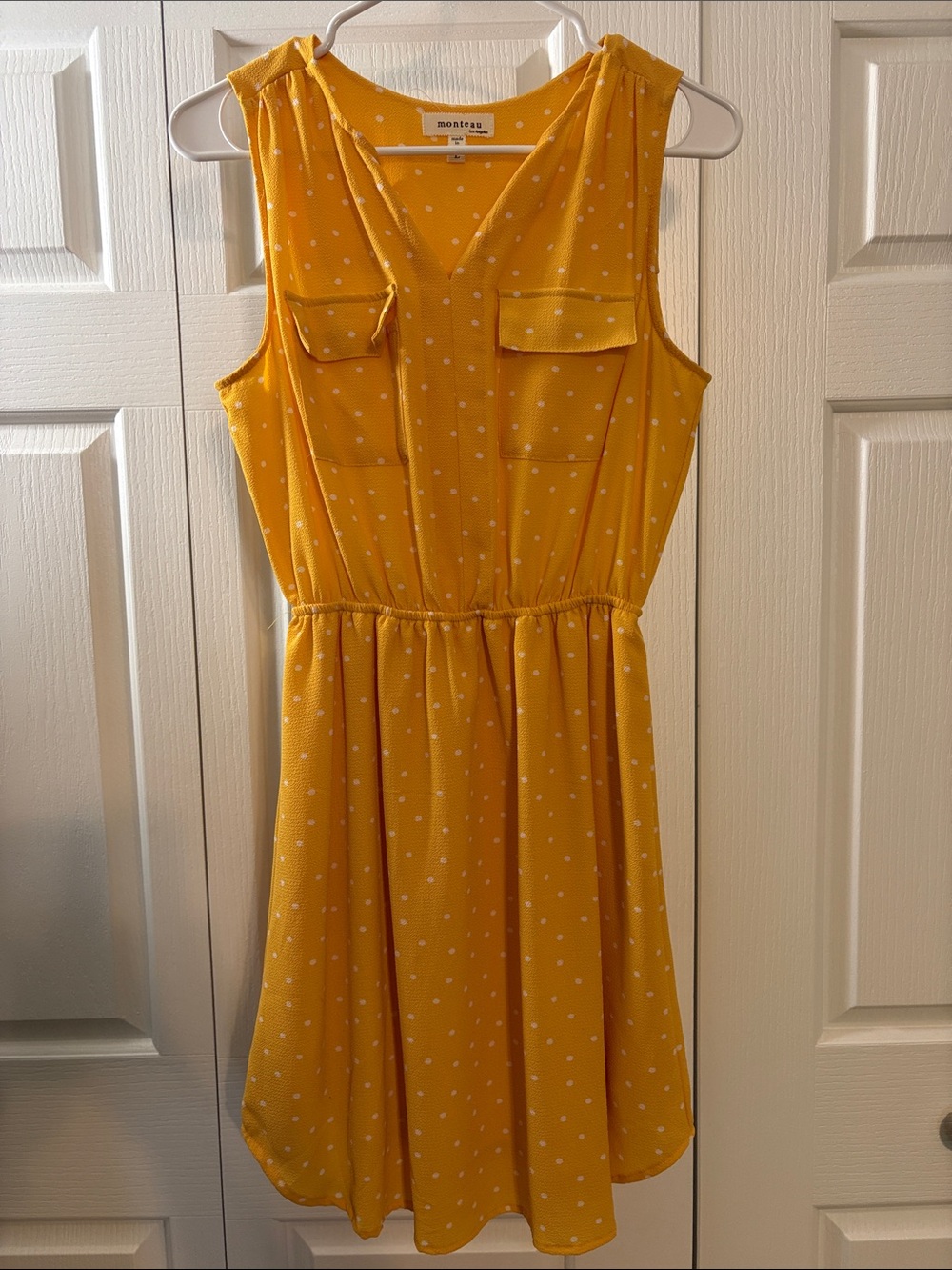 Monteau Sunshine Yellow Polka Dot Sleeveless Dress